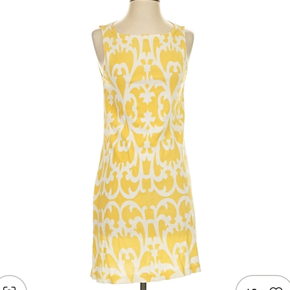 Sleeveless Yellow and White Printed Mini Dress
